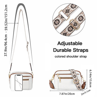 Shoulder Bag Triple-zipper With Embroidered Floral Straps Multi-functional Crossbody Bags