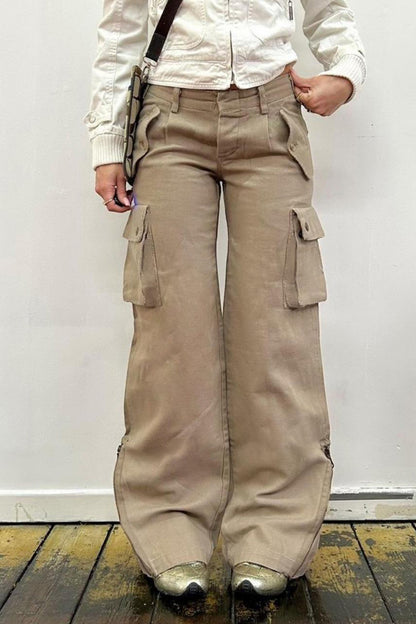 Street Casual Worn Look Washed-out Jeans Cargo Pocket