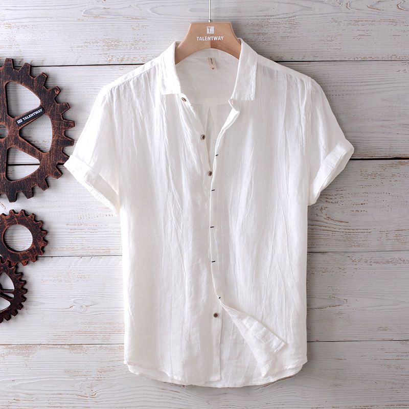 Men's Solid Color Retro Distressed Linen Shirt