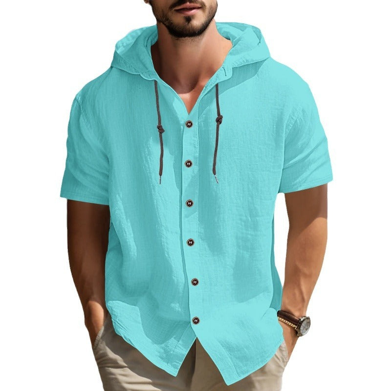 Hooded Shirt Sports-Casual Short-sleeved Summer Shirt