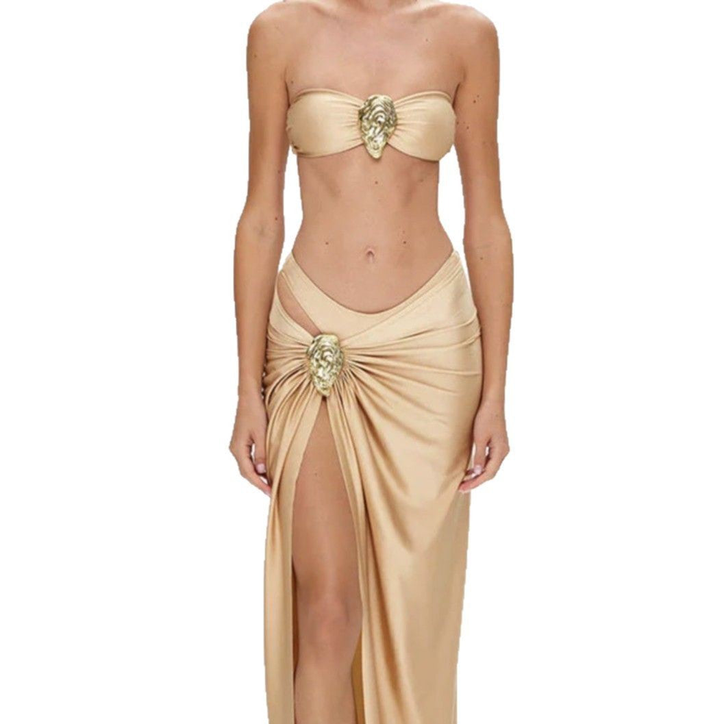 Three-piece Bikini Set Gold Metal Iregular Geometry