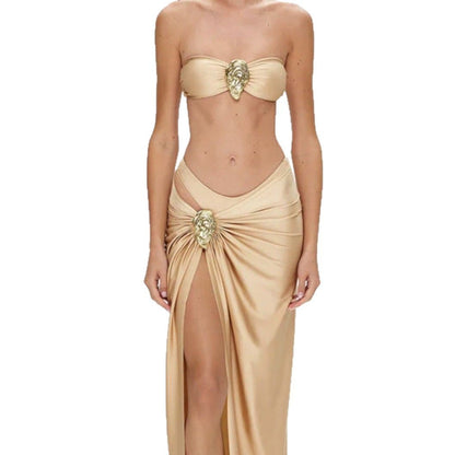 Three-piece Bikini Set Gold Metal Iregular Geometry