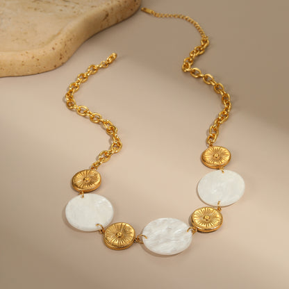 Round Acrylic Disc Pendant Stainless Steel Necklace