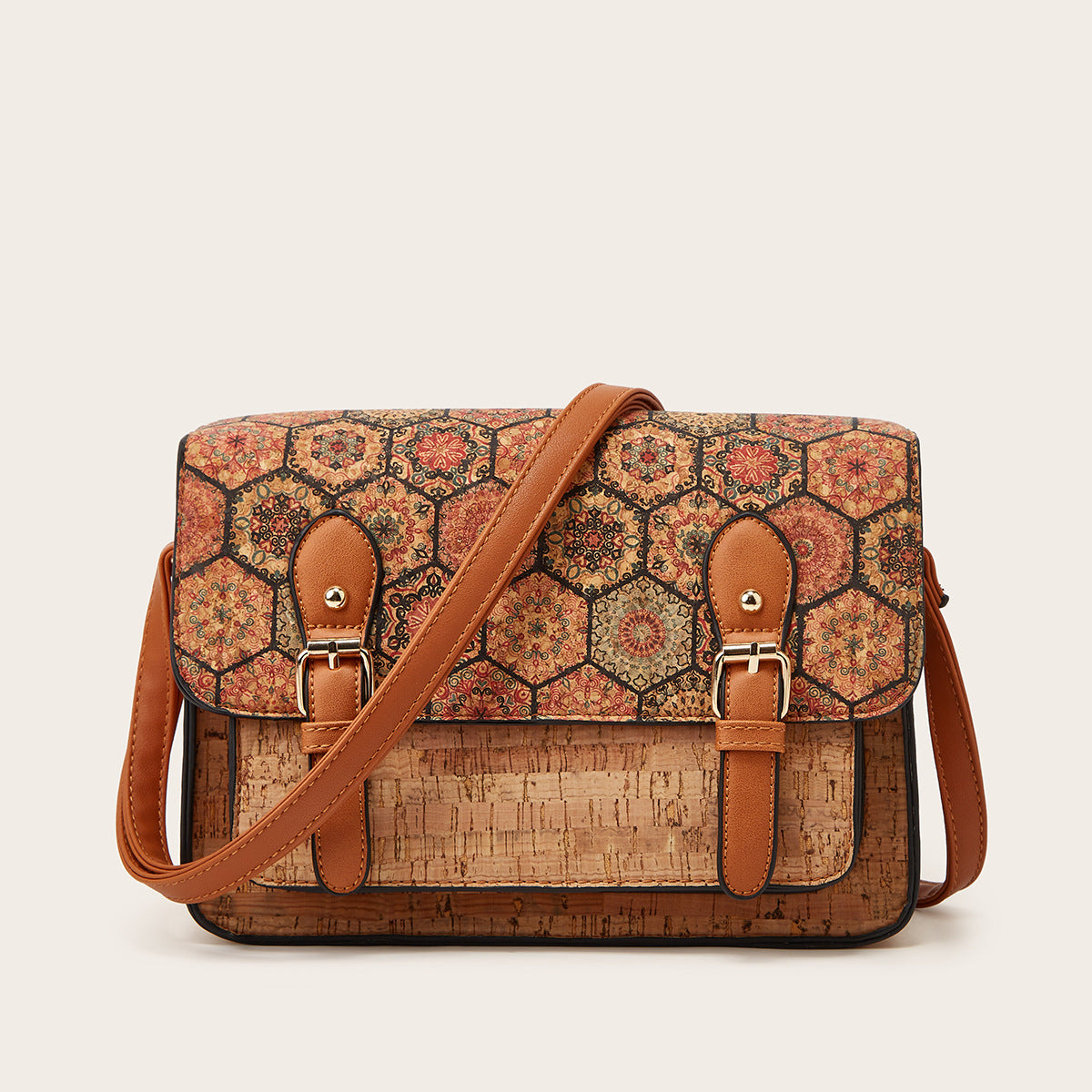 One-shoulder Crossbody Cork Printed Bag