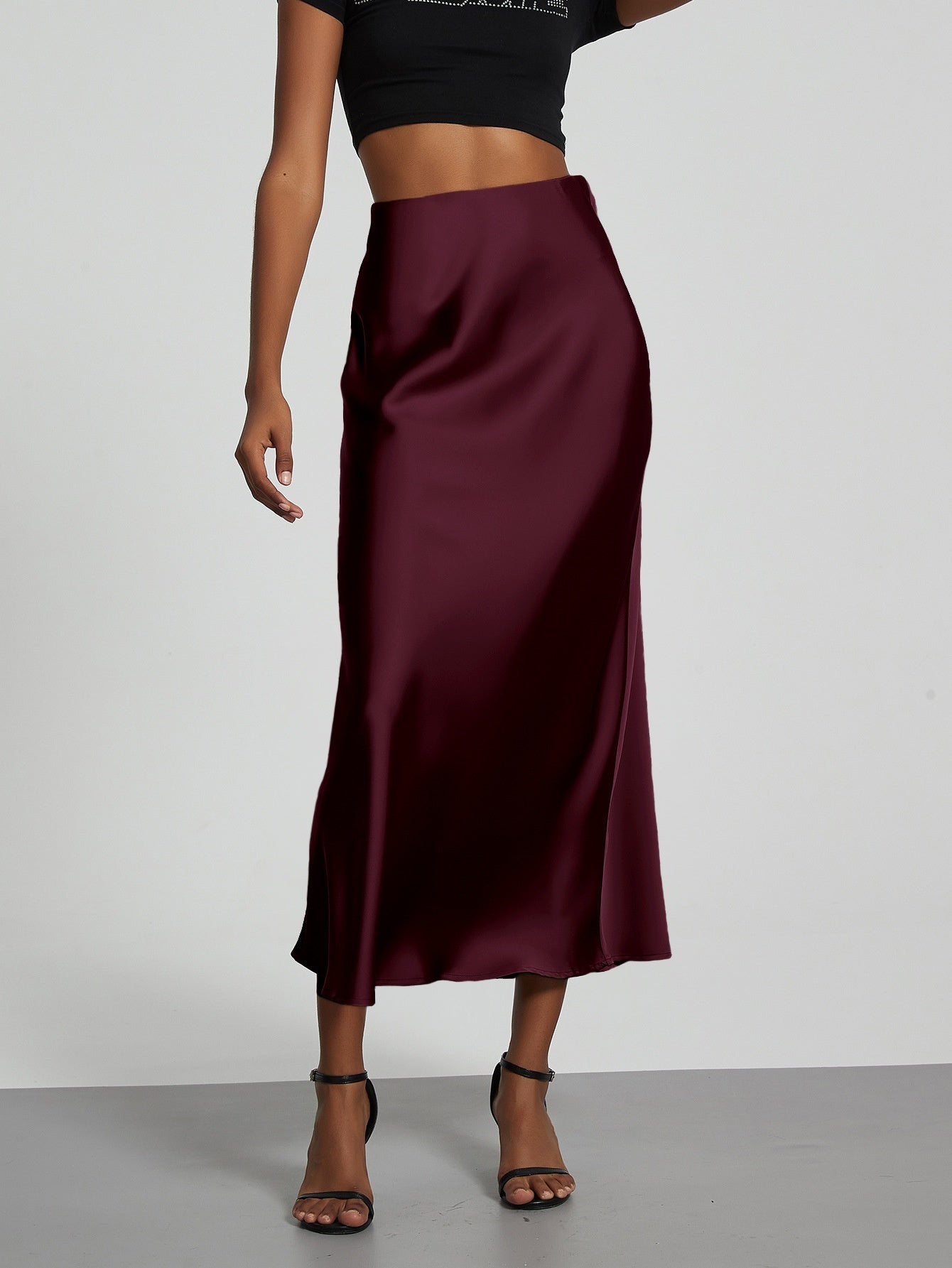 Slim Fit Satin Skirt Solid Color Long Skirt
