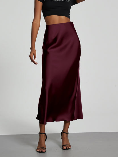 Slim Fit Satin Skirt Solid Color Long Skirt