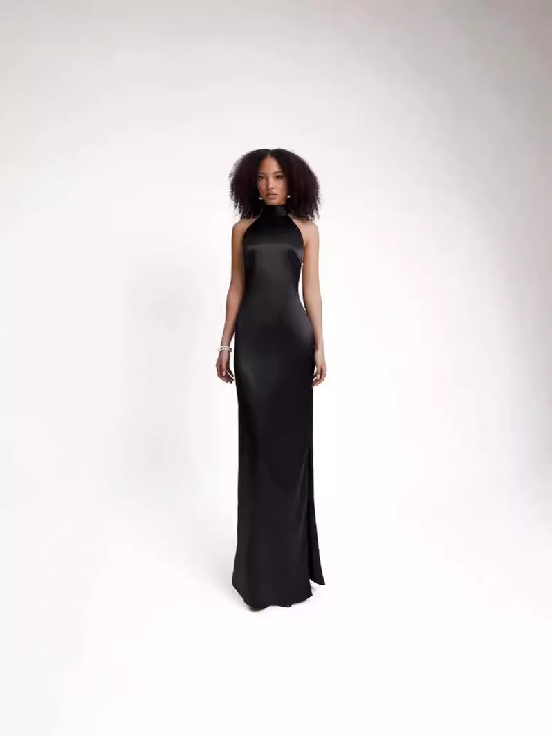 Collar Lace-up Back Beaded Decorative Sheath Dress