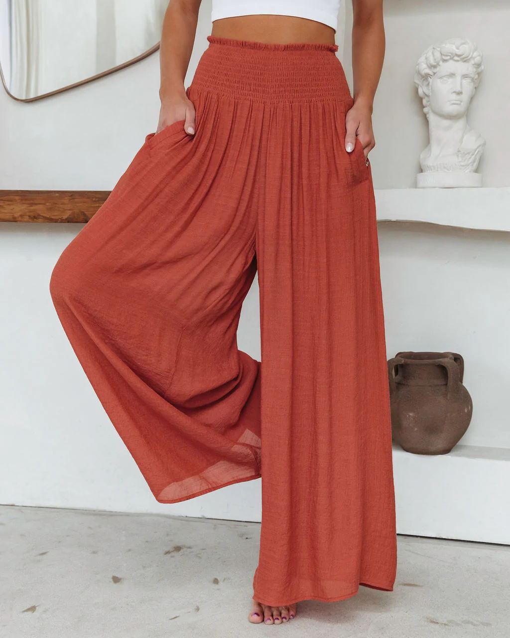Wide-leg Cotton Pants Loose And Elastic Casual Trousers