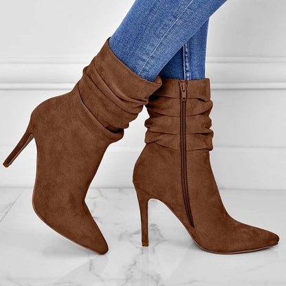 Pointed Toe Stiletto Heel Ankle Boots Side Zipper Shoes