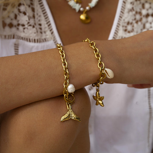 Starfish Shell Conch Bracelet Stainless Steel