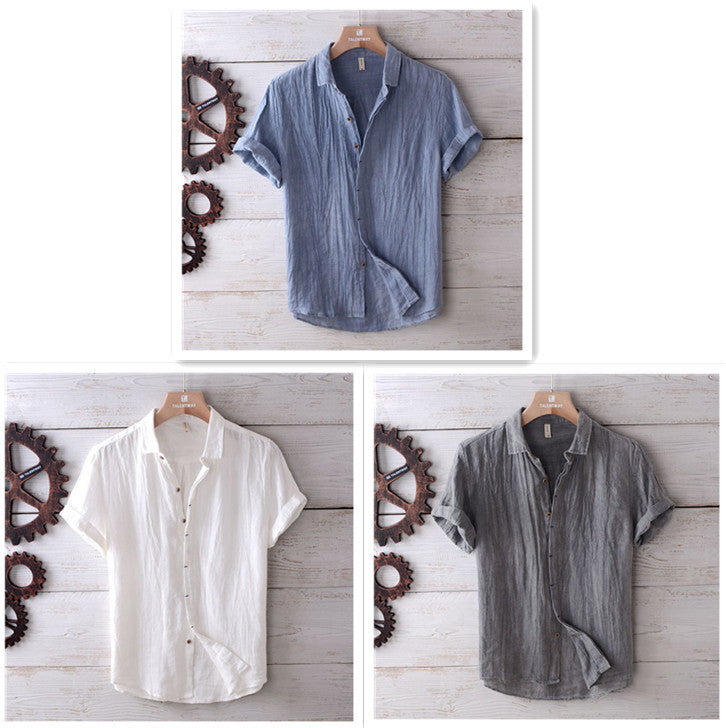 Men's Solid Color Retro Distressed Linen Shirt