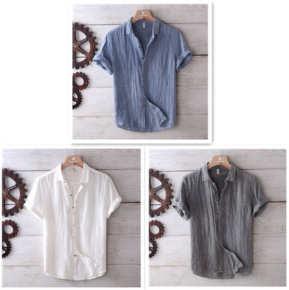 Men's Solid Color Retro Distressed Linen Shirt