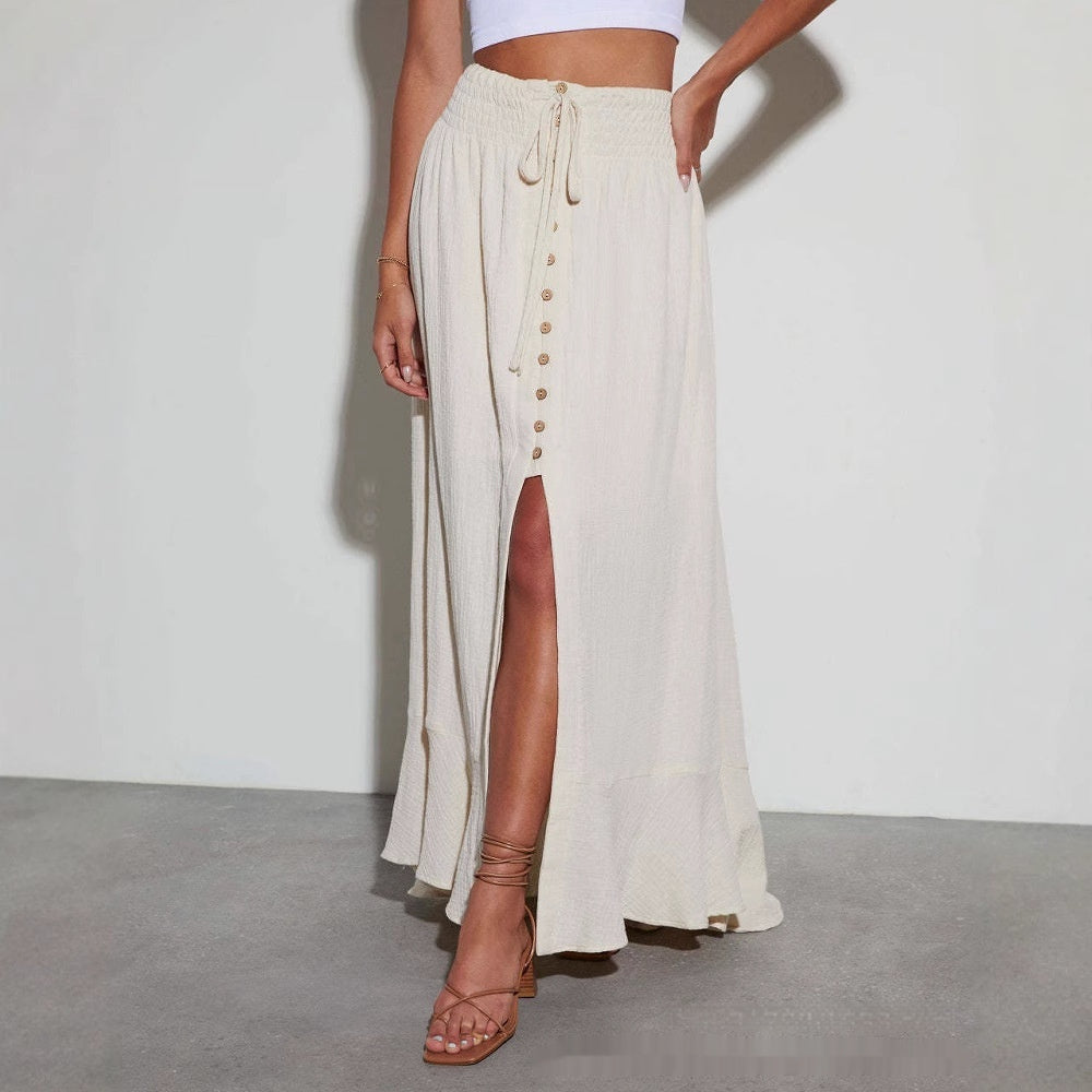 Lace-up Waist-slimming Front Slit Long Skirt