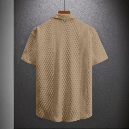 Men's Solid Color Short Sleeve Knitted Shirt With Over-turned Collar