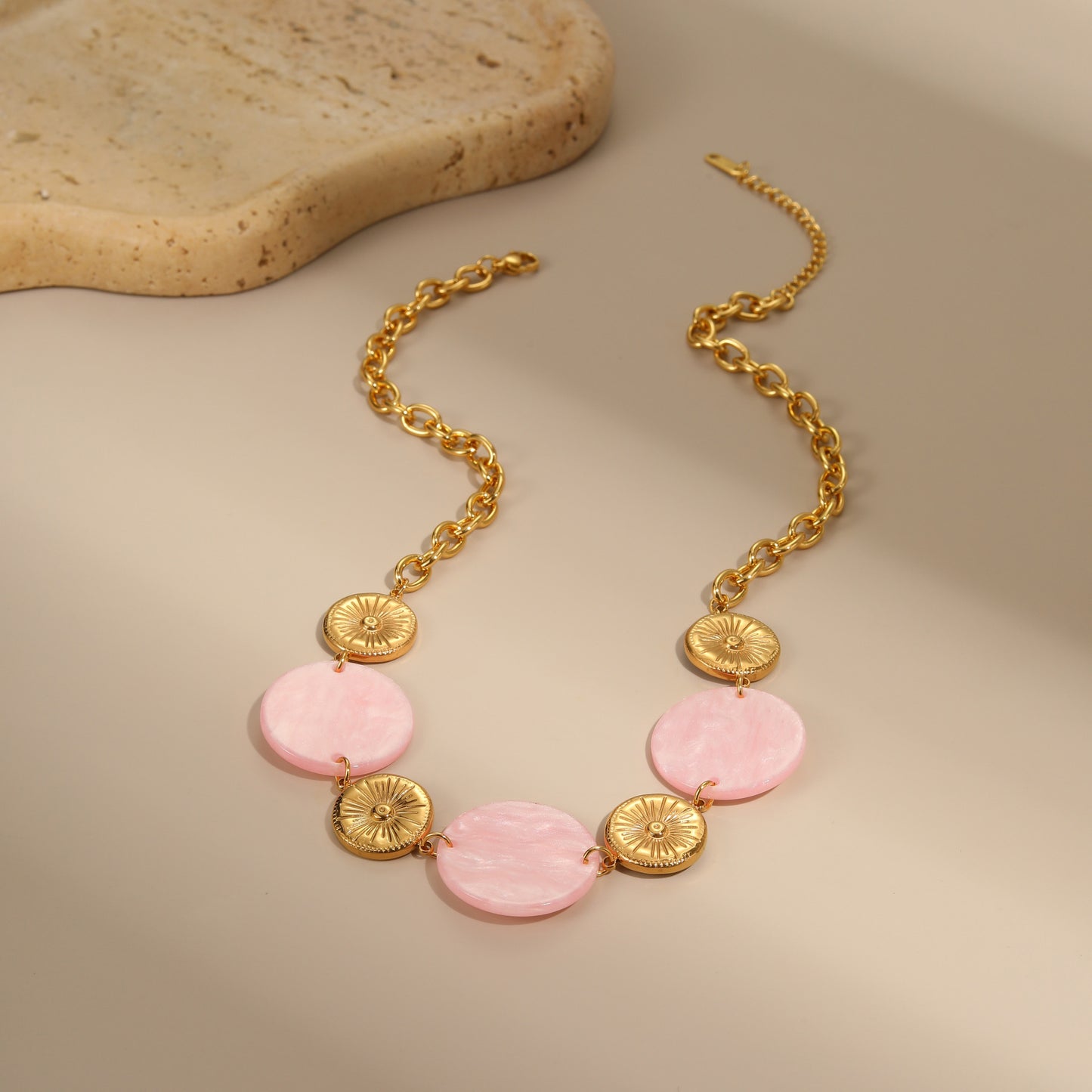 Round Acrylic Disc Pendant Stainless Steel Necklace