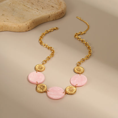 Round Acrylic Disc Pendant Stainless Steel Necklace