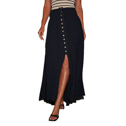 Lace-up Waist-slimming Front Slit Long Skirt