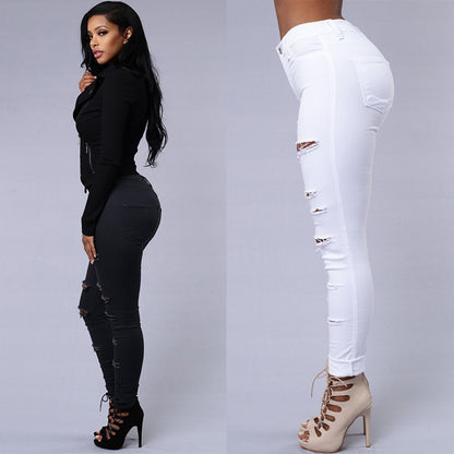 Ripped Skiny Jeans Trousers Casual High Waist Pencil Pants