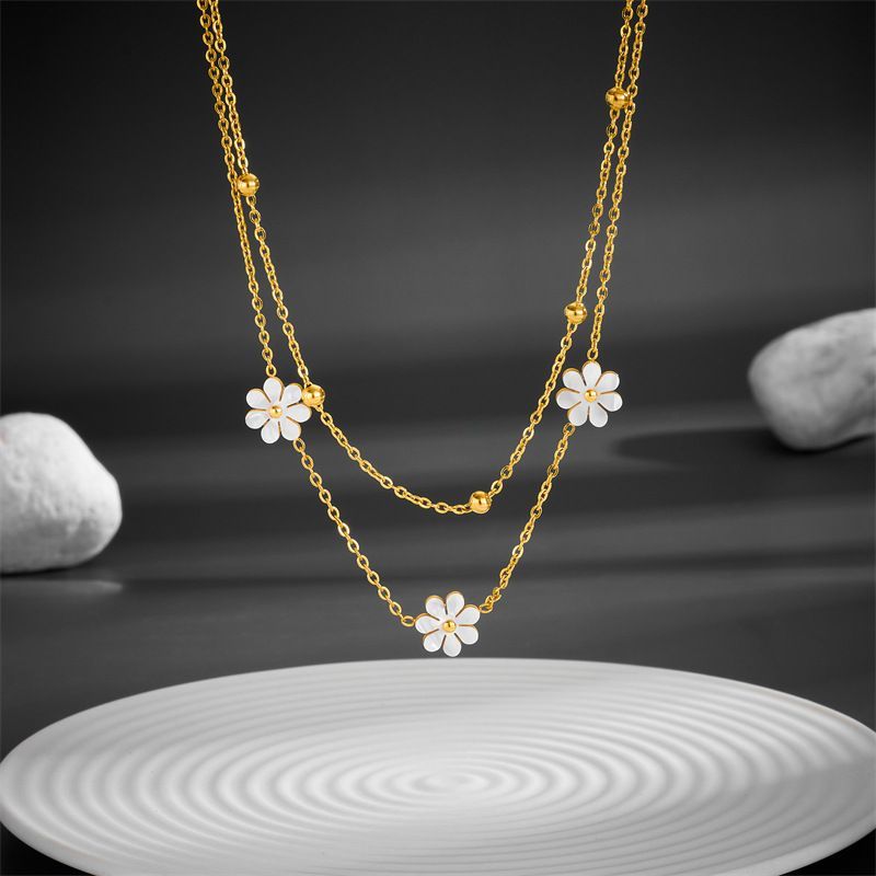 Daisy Flower Jewellery Double Layer Necklace, Earrings, Bracelet