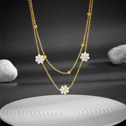 Daisy Flower Jewellery Double Layer Necklace, Earrings, Bracelet