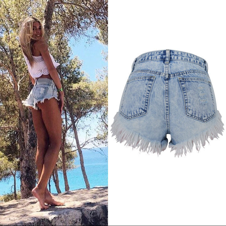 High Waist Worn Style Denim Shorts Hot Shorts