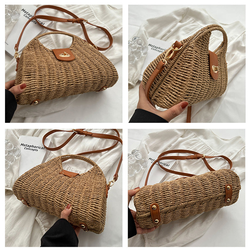 Women's Bags Fashion Straw Clash Color Handbag