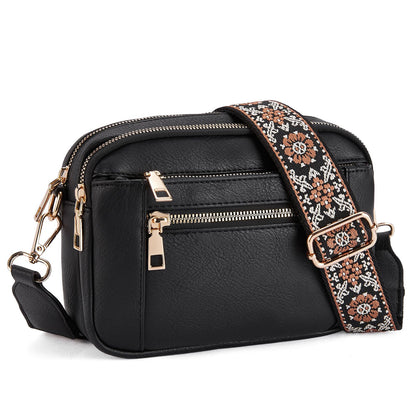 Shoulder Bag Triple-zipper With Embroidered Floral Straps Multi-functional Crossbody Bags