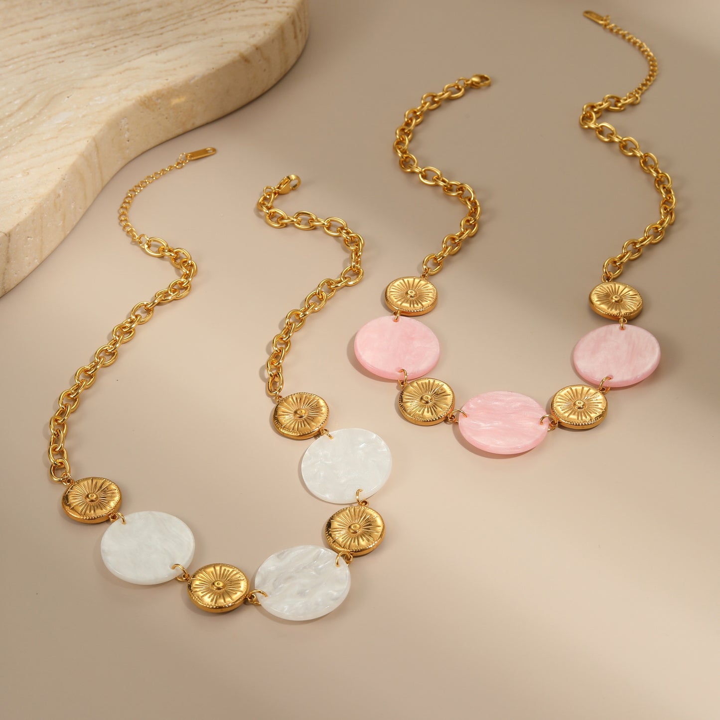 Round Acrylic Disc Pendant Stainless Steel Necklace