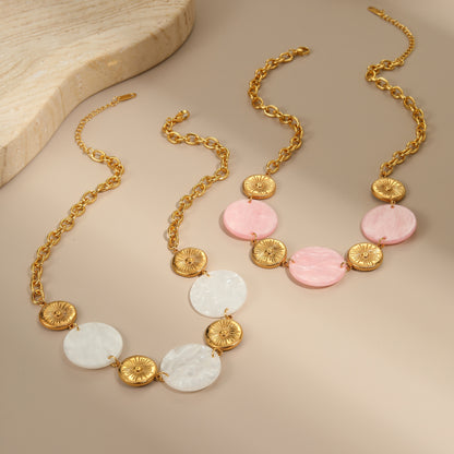 Round Acrylic Disc Pendant Stainless Steel Necklace