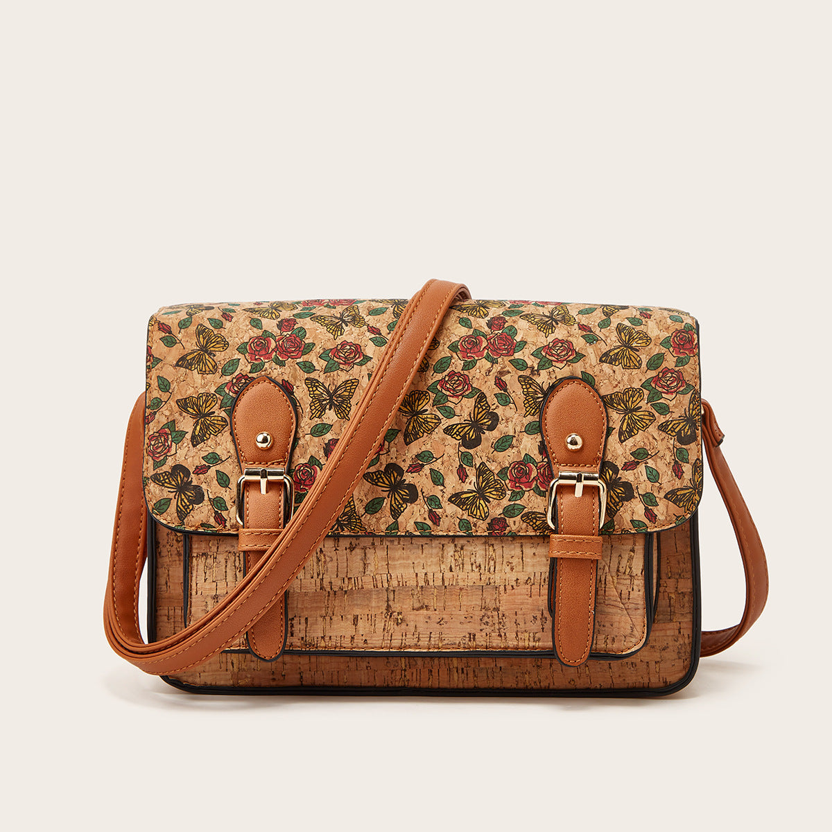 One-shoulder Crossbody Cork Printed Bag