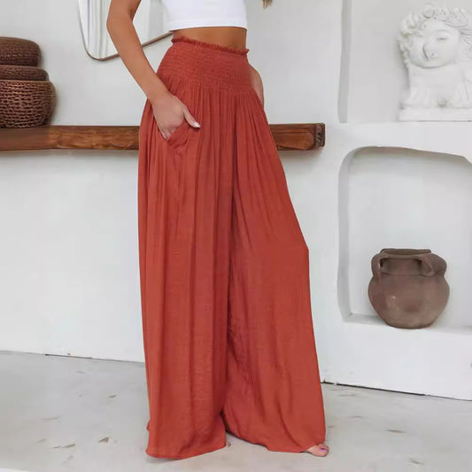Wide-leg Cotton Pants Loose And Elastic Casual Trousers