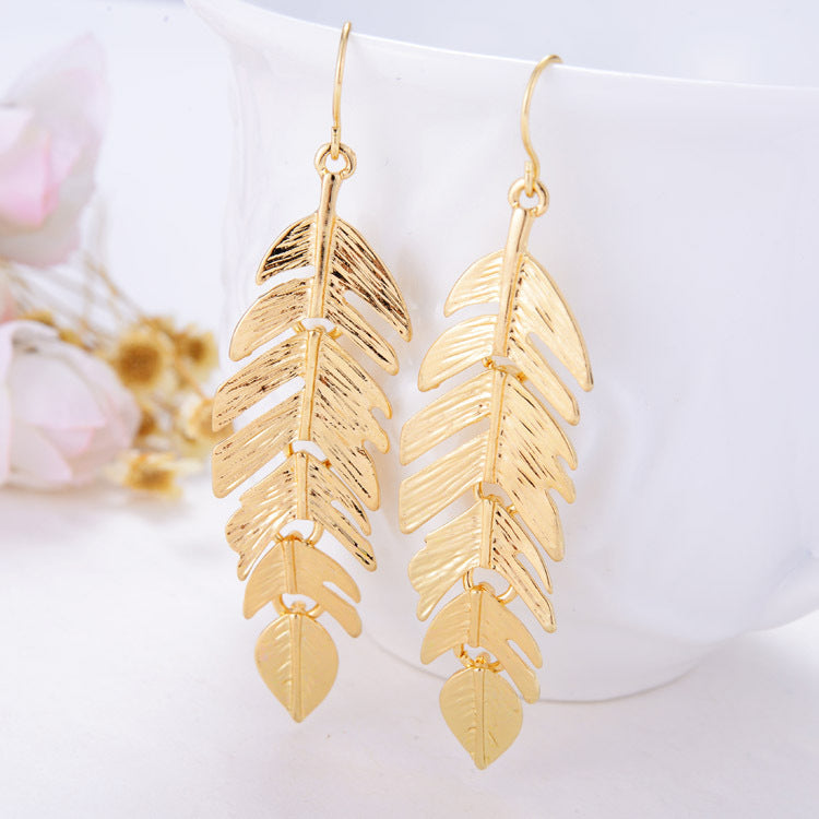 Simple Tassel Leaf Long Earrings