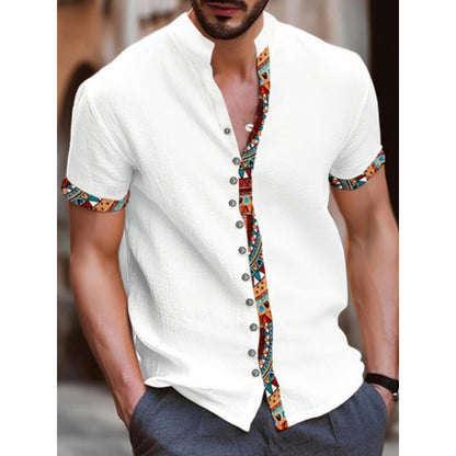 Vintage Print Short Sleeve Men's Shirt
