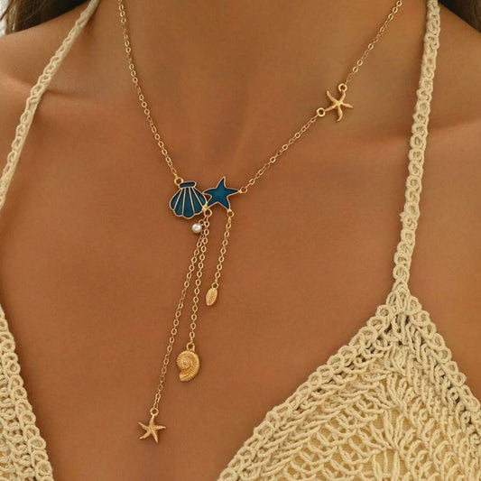 Creative Ocean Style Starfish And Shell Pendant Necklace Simple