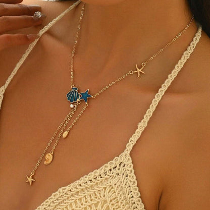 Creative Ocean Style Starfish And Shell Pendant Necklace Simple