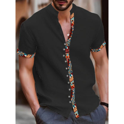 Vintage Print Short Sleeve Men's Shirt