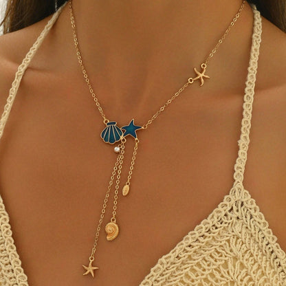 Creative Ocean Style Starfish And Shell Pendant Necklace Simple