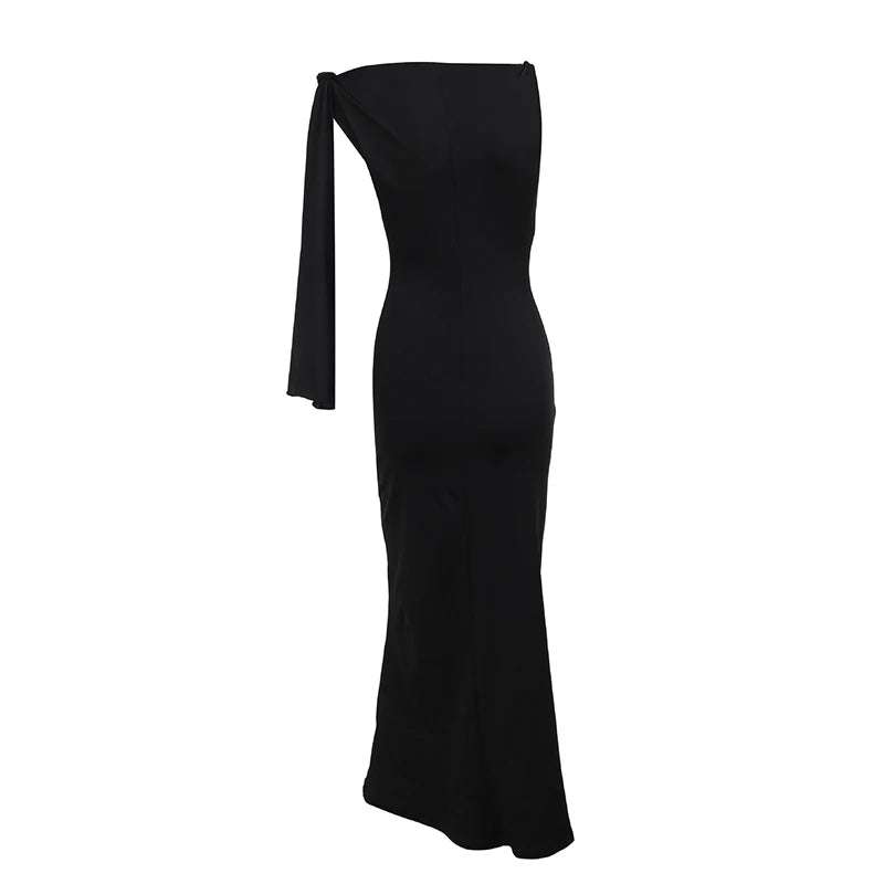 One-shoulder Ribbon Maxi Dress Slim Sleeveless Dress