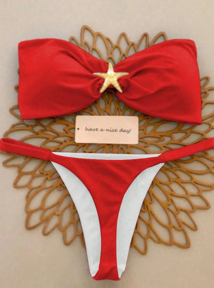 Bikini Solid Color with Gold Starfish Decor