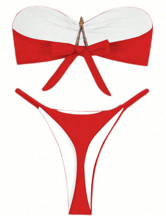 Bikini Solid Color with Gold Starfish Decor