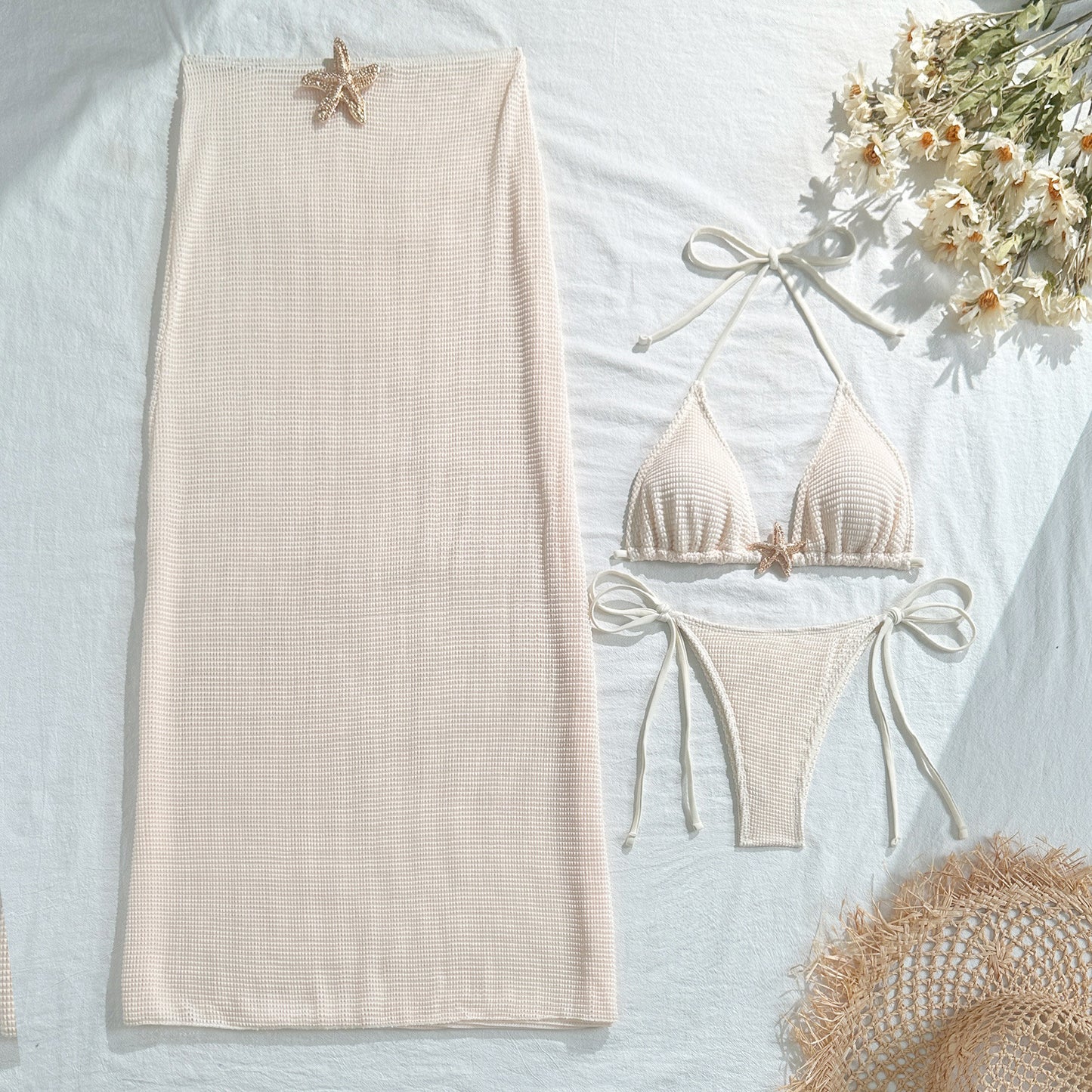 Bikini with Gold Starfish Three Pieces Set