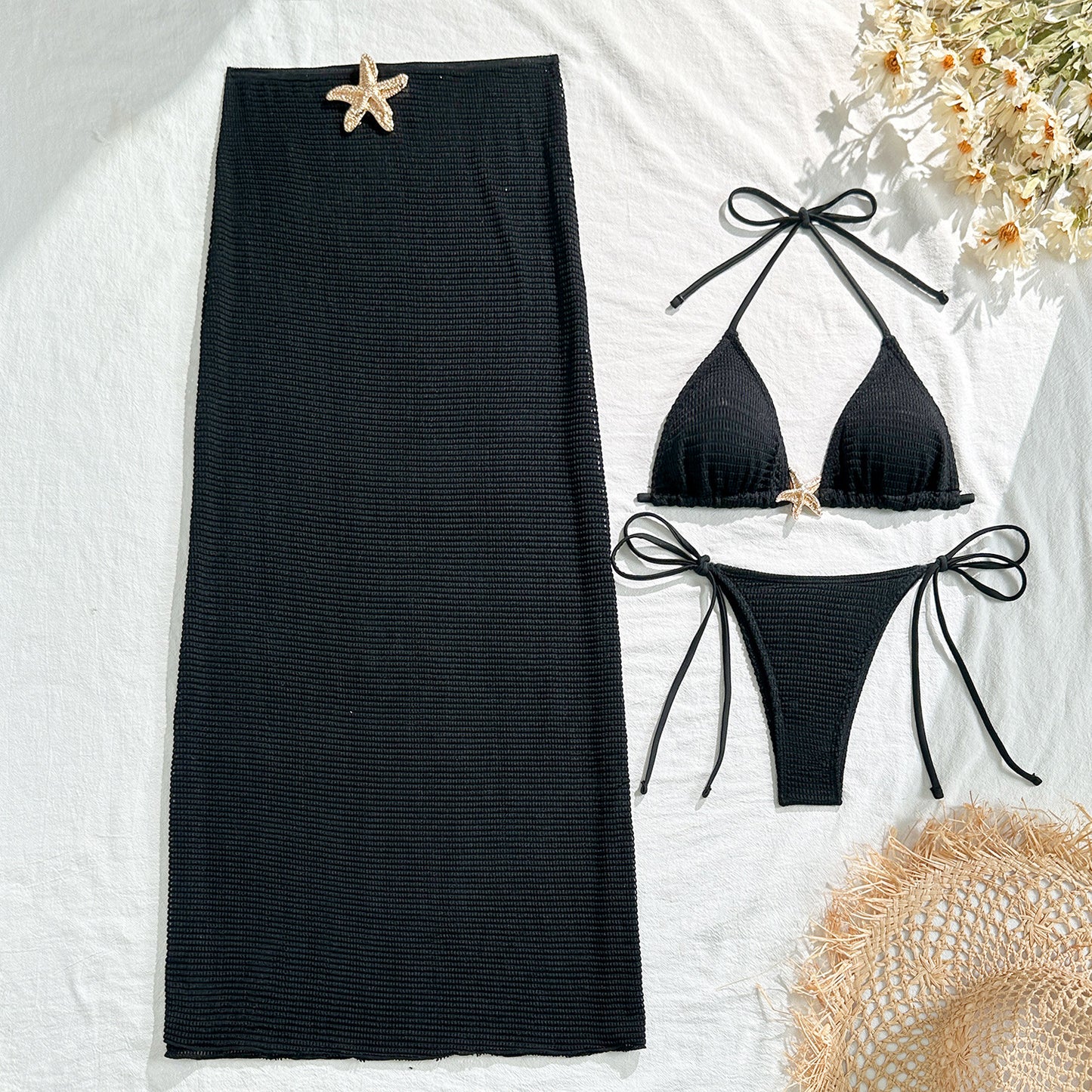Bikini with Gold Starfish Three Pieces Set