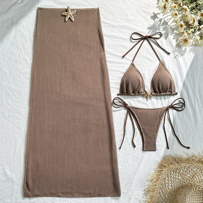 Bikini with Gold Starfish Three Pieces Set