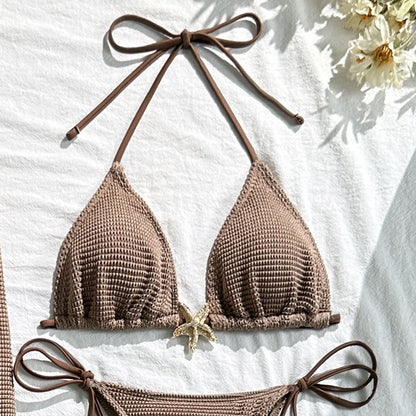 Bikini with Gold Starfish Three Pieces Set