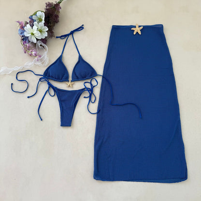Bikini with Gold Starfish Three Pieces Set