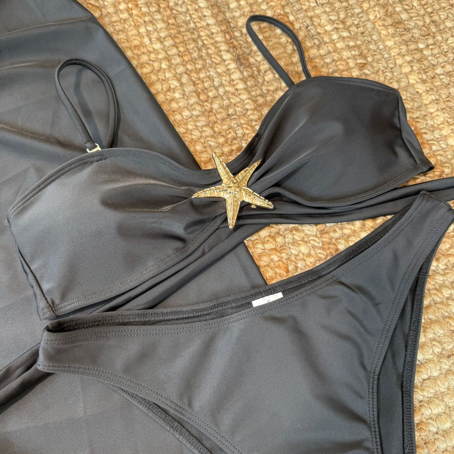 Bikini 3pieces Set Solid Color with Gold Starfish