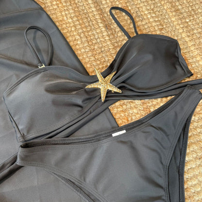 Bikini 3pieces Set Solid Color with Gold Starfish