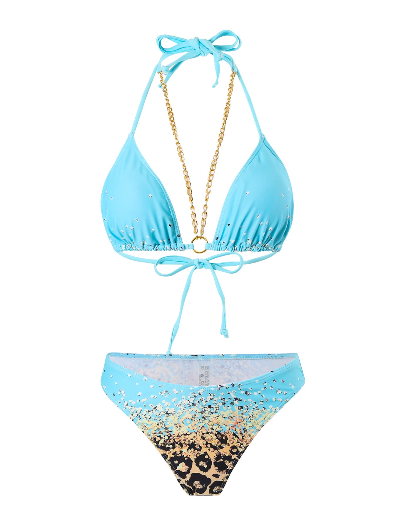 Bikini Leopard Print 3pieces Set Halter Neck