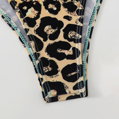 Bikini Leopard Print 3pieces Set Halter Neck