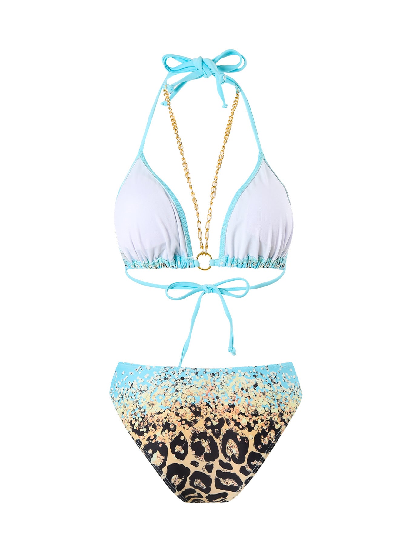 Bikini Leopard Print 3pieces Set Halter Neck